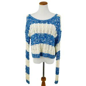 Abercrombie & Fitch Blue & White Striped Knit Relaxed Pullover Sweater